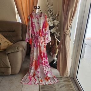 by Malina Rocas Kaftan Riviera pink silk dress size S NEW